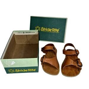 Vintage 70s Stride Rite Brown Leather Toddler Shoes Sandals Original Box 3